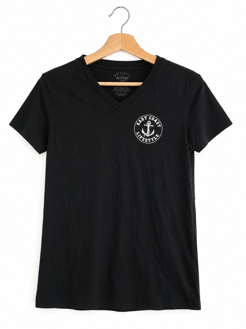 AUTHENTIC East Coast Lifestyle Womens Black V-neck Tee Sz M Nautical Coastal